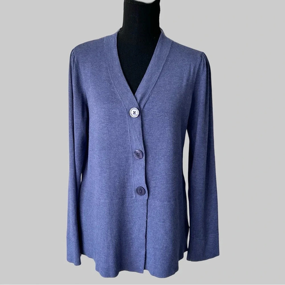 Jones  New York Blue Soft V Neck Cardigan - Picture 1 of 15